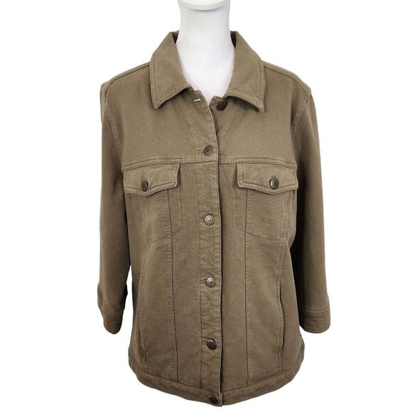 D&Co. Olive Green Jacket Green Stretch Knit Jacket Size Medium - Picture 1 of 7